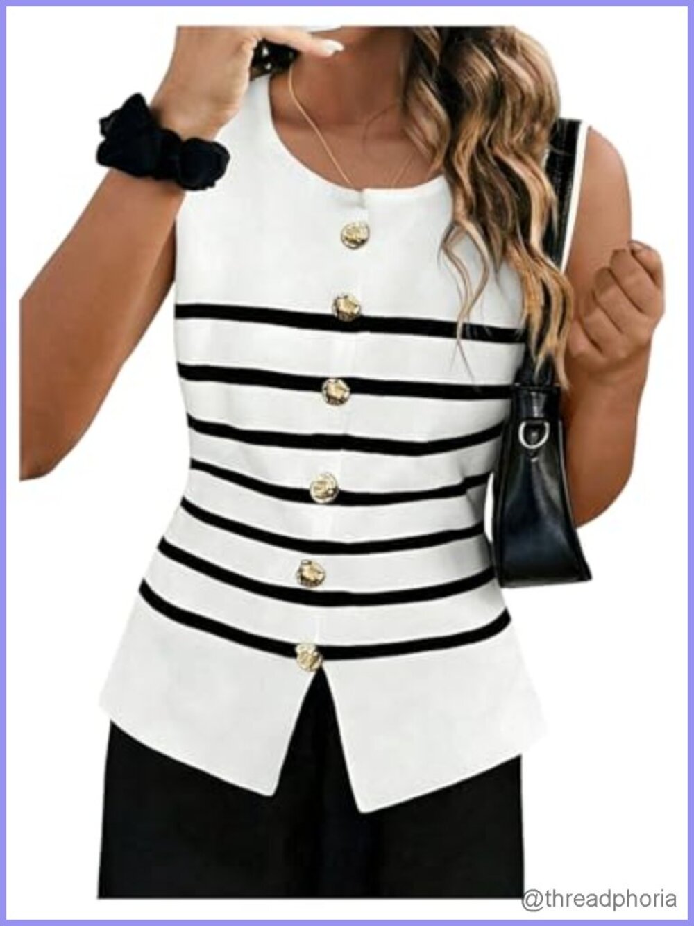 Women's Striped Knit Vest Top Sleeveless Button Up Tank